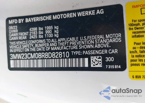 2024 BMW 230I from USA, damaged, VIN 3MW23CM08R8D82810